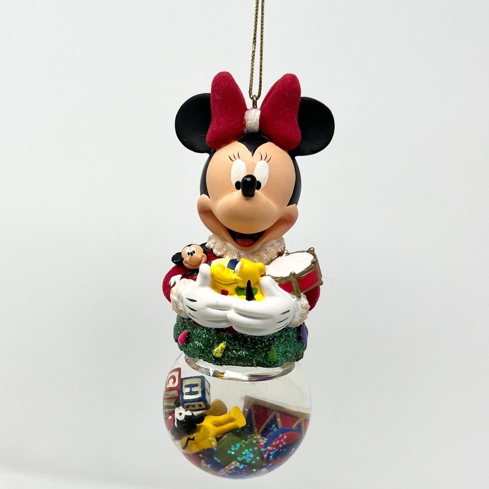 Vintage Disney Minnie Mouse Christmas Ornament Flocked Bow Toy Filled Globe